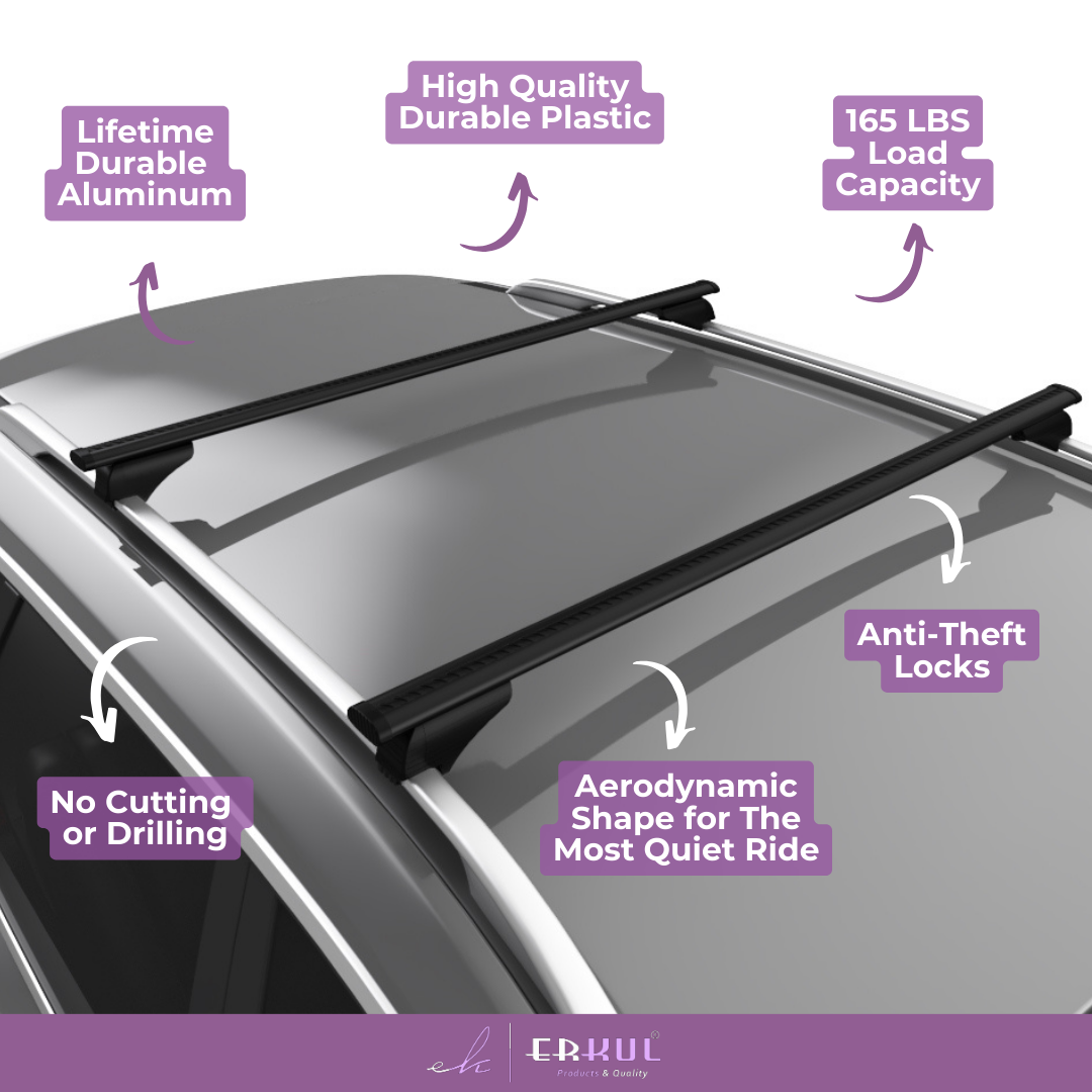 ERKUL Roof Rack Cross Bars for VW Volkswagen Tiguan 2018 2024 For Raised Rails - Black
