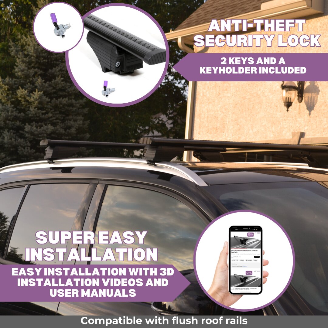 ERKUL Roof Rack Cross Bars for Hyundai Santa Fe 2019-2023 - Flush Rails - Black