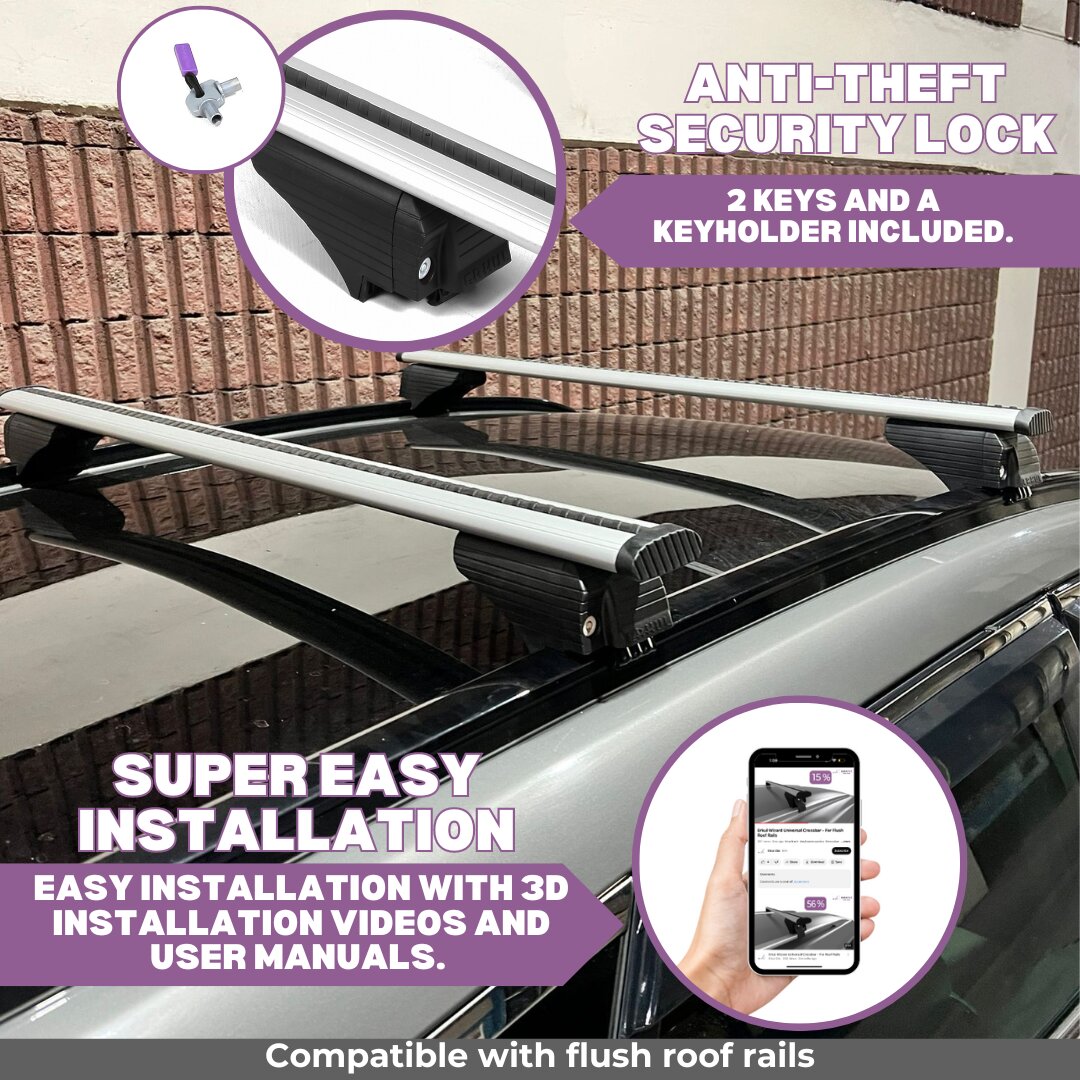 ERKUL Roof Rack Cross Bars for Audi Q3 2015-2018 with Flush Rails - Silver