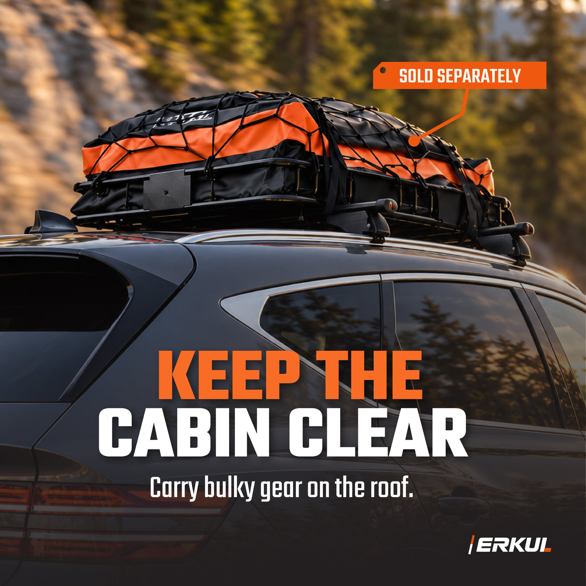 ERKUL AeroGlide Roof Cargo Basket 51x36", Steel, 175 lb, Wind Fairing