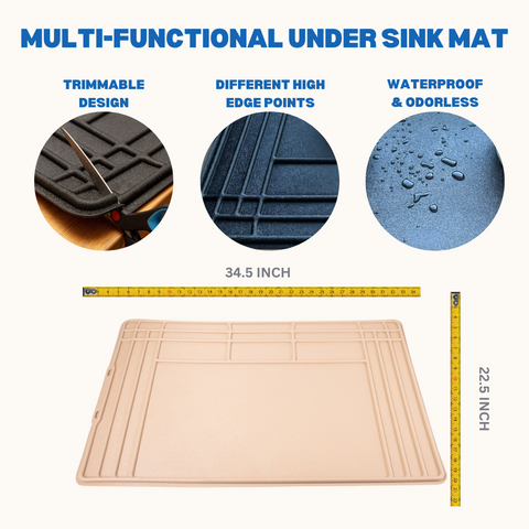 Erkul Sink Mat - Spill-Proof, Water-Proof, Raised Edge Under Sink Protection Mat
