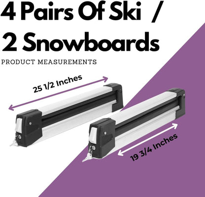 Erkul 25" Ski Rack for Car Roof - Universal Ski & Snowboard Car Racks with Anti-Theft Lock and Extension with Sliding Rail | Carry up to 4 Pairs of Skis or 2 Snowboards