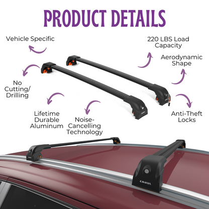 220 lbs Roof Rack Cross Bars for Chevy Trax 2023-2025 with Flush Rails - Black