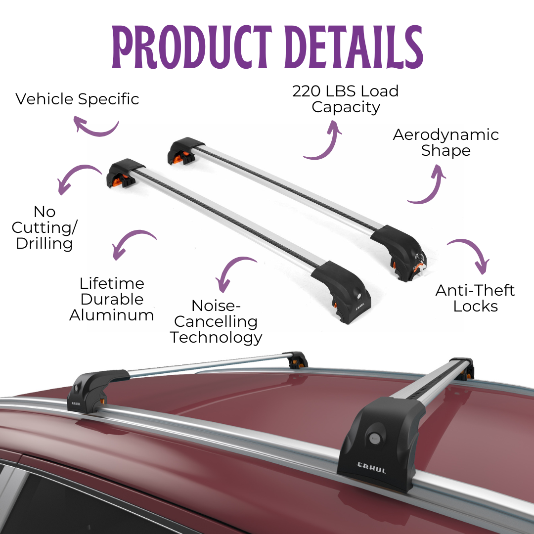 2PC Heavy Duty Roof Rack Crossbars for Kia Soul 2020-2025 w/ Flush Rails
