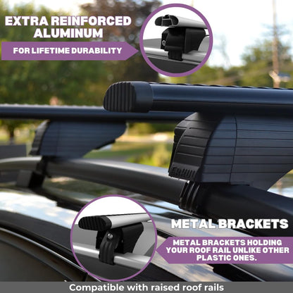 ERKUL Universal Roof Rack Cross Bars - 42.5" Crossbars Fits Raised Side Rail Cars & SUVs | Adjustable Aluminum Aero Bars for Rooftop Luggage Cargo Carrier Canoe Kayak Bike Ski | Black