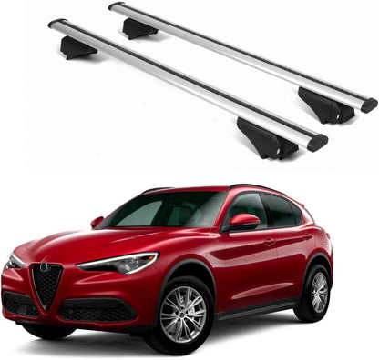 ERKUL Roof Rack Cross Bars for Alfa Romeo Stelvio 2017-2024 Luggage Kayak Canoe Bike | Silver