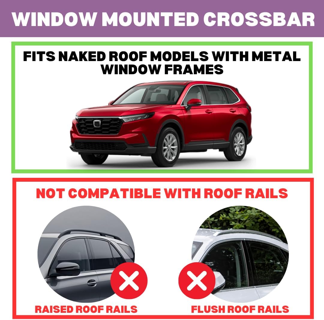 ERKUL Universal Roof Rack Cross Bars for Naked Roofs - 41" Adjustable Window Frame Crossbars for Cars Without Rails | Bare Roof Rack System Compatible with Most Sedan & SUV Models | Black