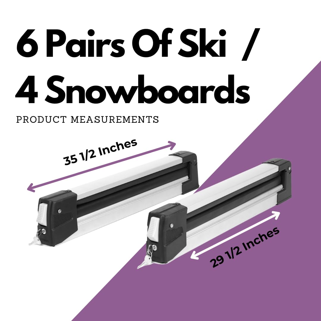 ERKUl 25" Ski Rack | Holds 4 Pairs of Skis or 2 Snowboards - Fits All Types of Cross Bars