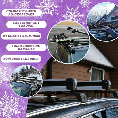 ERKUl 25" Ski Rack | Holds 4 Pairs of Skis or 2 Snowboards - Fits All Types of Cross Bars