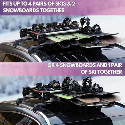 ERKUl 35" Ski Rack for Car Roof Universal 6 pairs of Ski or 4 Snowboards Rack - Fits all types of Crossbars