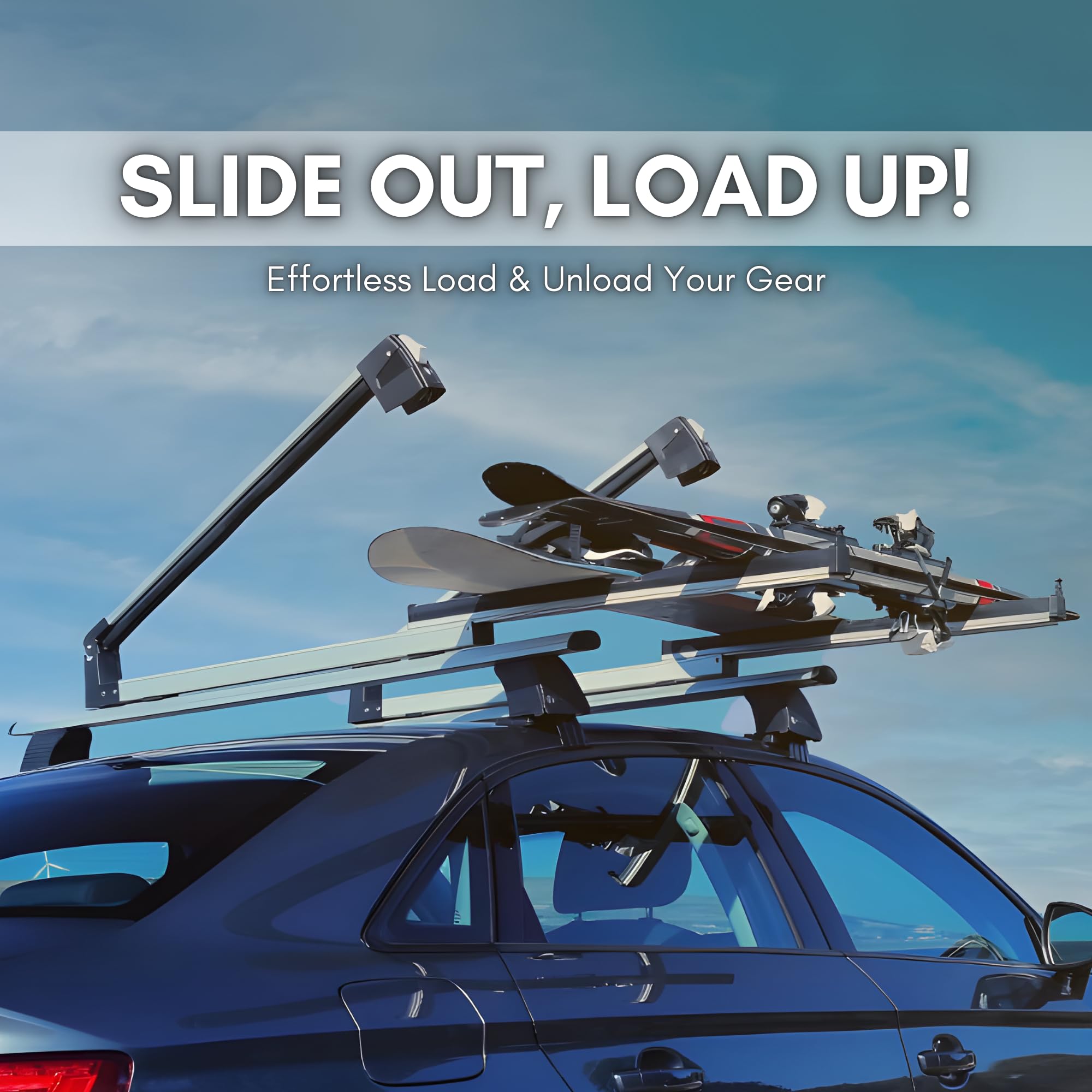 ERKUl 25" Ski Rack | Holds 4 Pairs of Skis or 2 Snowboards - Fits All Types of Cross Bars