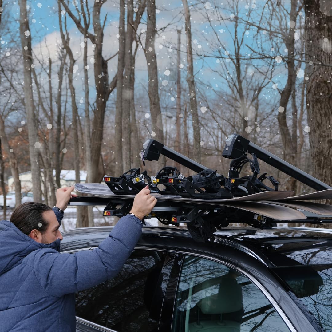 ERKUl 25" Ski Rack | Holds 4 Pairs of Skis or 2 Snowboards - Fits All Types of Cross Bars