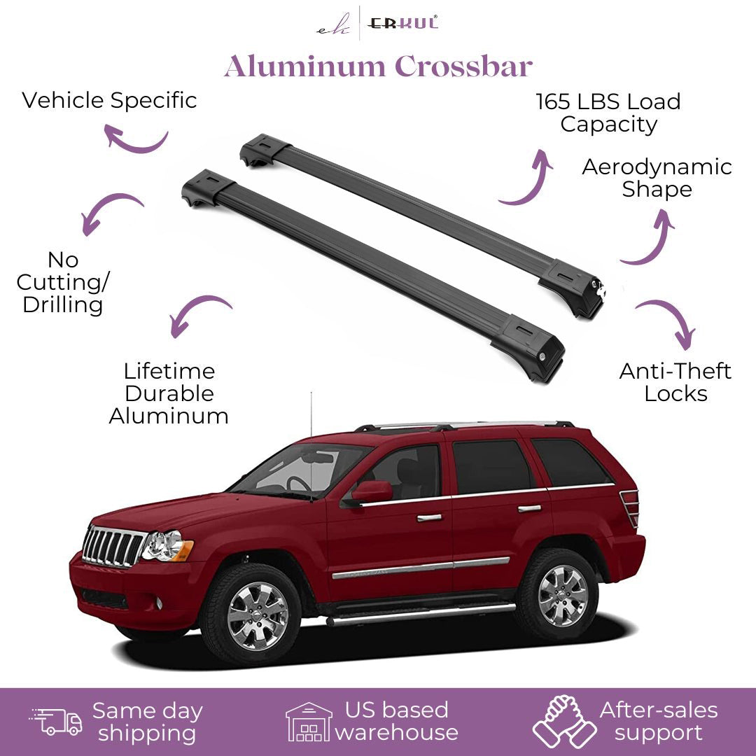 2 Piece Lockable Roof Rack Cross Bars For Jeep Grand Cherokee 2005-2010 Black