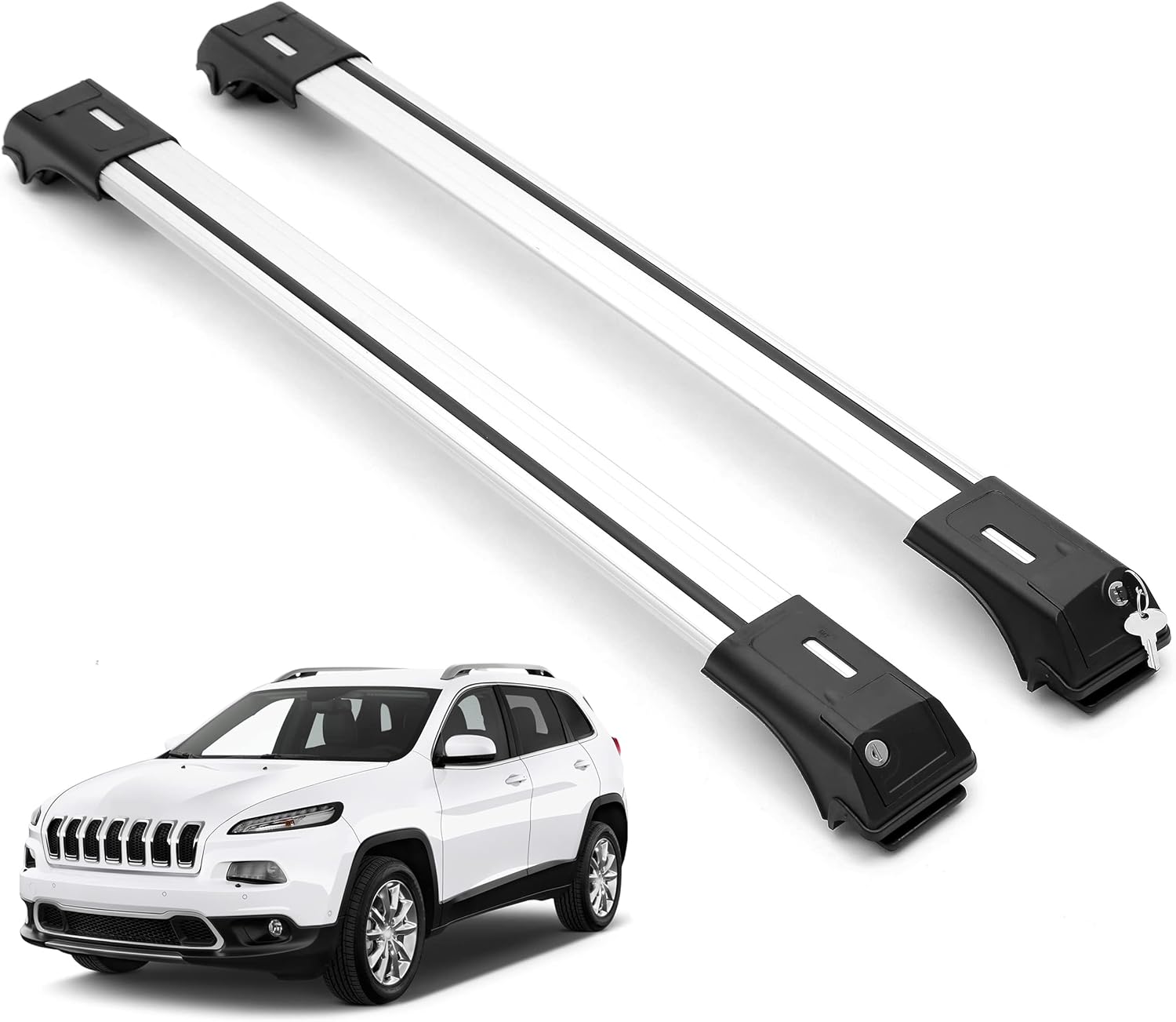 ERKUL Roof Rack Cross Bars for Jeep Cherokee 2014-2023 For Raised Rails - Silver