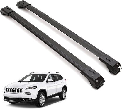 2 Piece Lockable Roof Rack Cross Bars For Jeep Cherokee 2014-2023 | Black