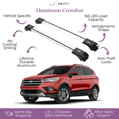 ERKUL Roof Rack Cross Bars for Ford Escape 2013-2019 For Raised Rails - Silver