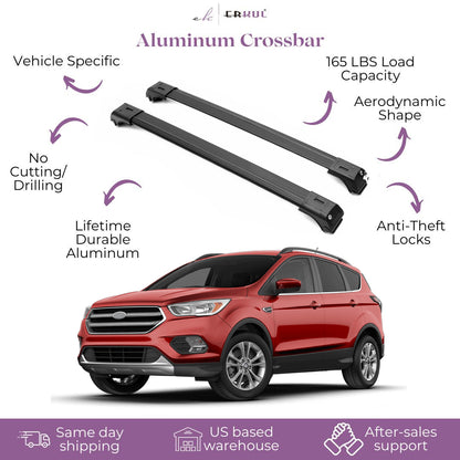 ERKUL Roof Rack Cross Bars for Ford Escape 2013-2019 For Raised Rails - Black