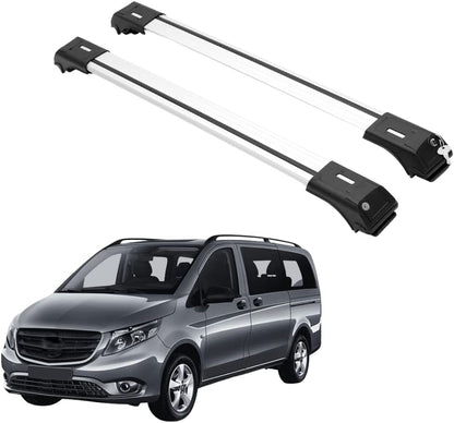 2 Piece Lockable Roof Rack Cross Bars -Fits Mercedes Metris 2016-23 -Silver