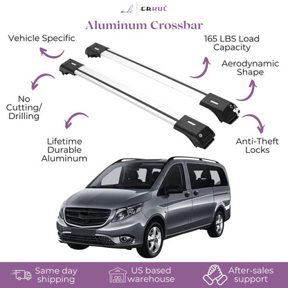 ERKUL Roof Rack Cross Bars for Mercedes Benz Metris 2016-2023 For Raised Rails - Silver