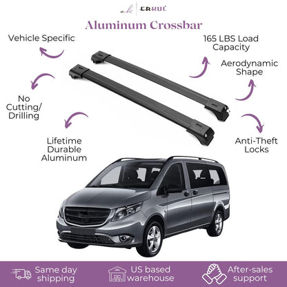 ERKUL Roof Rack Cross Bars for Mercedes Benz Metris 2016-2023 For Raised Rails - Black