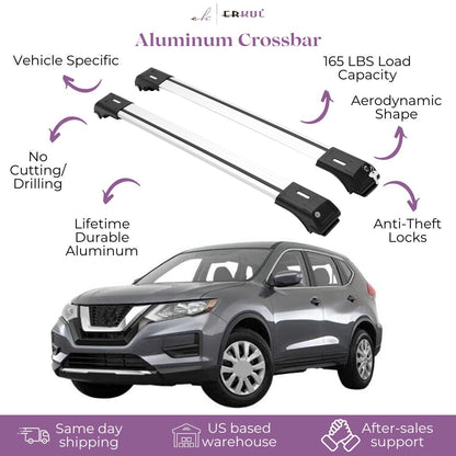 ERKUL Roof Rack Cross Bars Fits Nissan Rogue Sport 2017-2022 Aluminum Silver