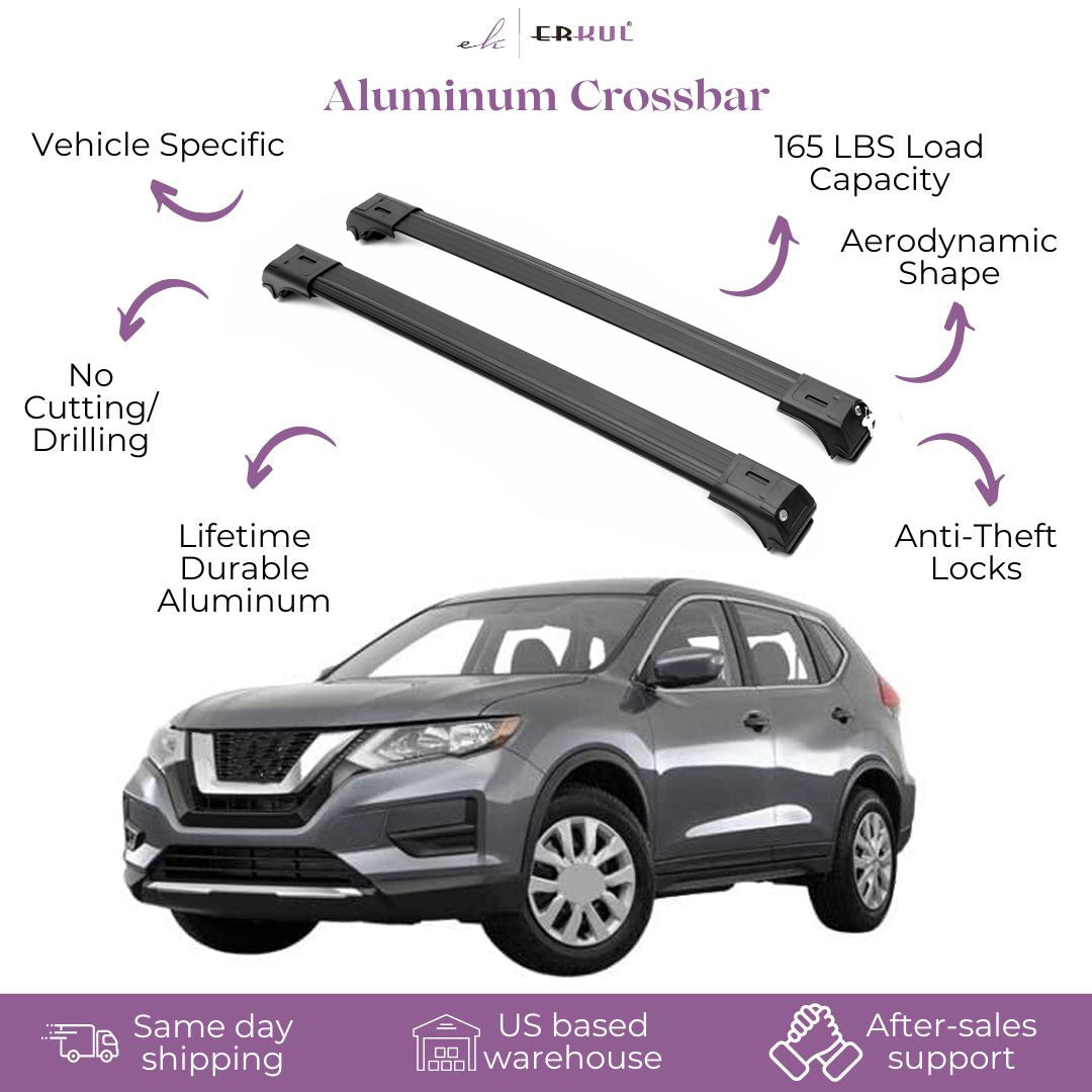 ERKUL Roof Rack Cross Bars for Nissan Rogue Sport 2017-2022 For Raised Rails - Black