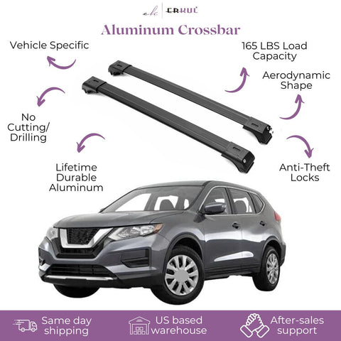 ERKUL Roof Rack Cross Bars for Nissan Rogue Sport 2017-2022 | Aluminum Crossbars with Anti Theft Lock for Rooftop | Compatible with Raised Rails - Black