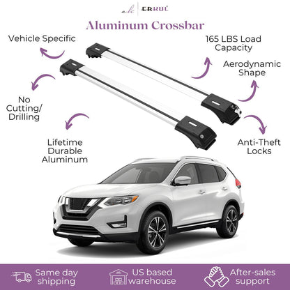 ERKUL Roof Rack Cross bars Fits Nissan Rogue 2014-2020 Fits Raised Rails Silver