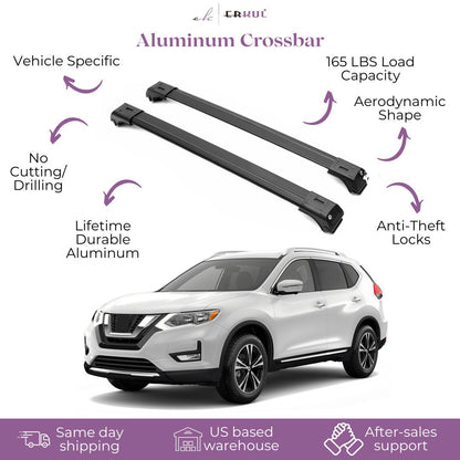 ERKUL Roof Rack Cross bars Fits Nissan Rogue 2014-2020 Fits Raised Rails Black