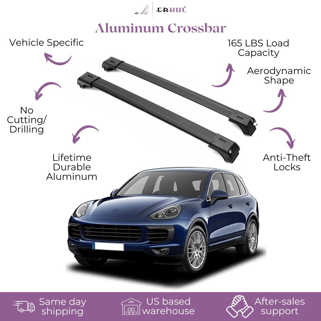ERKUL Roof Rack Cross Bars Fits Porsche Cayenne 2003-10 Fits Raised Rails Black