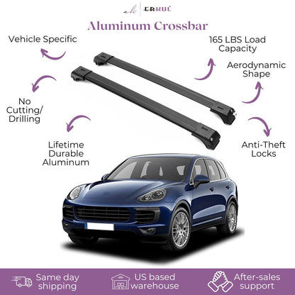 ERKUL Roof Rack Cross Bars Fits Porsche Cayenne 2003-10 Fits Raised Rails Black