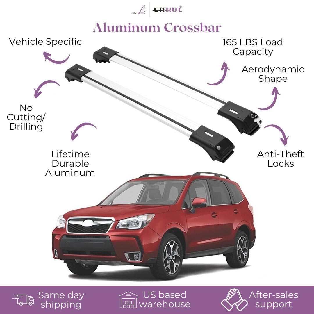 Erkul Roof Rack Cross Bars for Subaru Forester 2019-2024 & 2014-2019 For Raised Rails - Silver