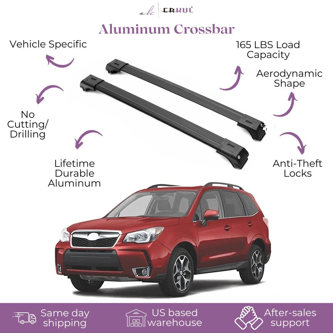 Erkul Roof Rack Cross Bars for Subaru Forester 2019-2024 & 2014-2019 For Raised Rails - Black