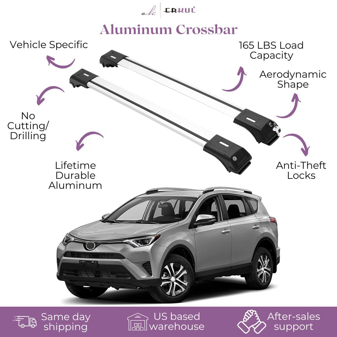 ERKUL Roof Rack Cross bars Fits Toyota RAV4 2013-2018 Fits Raised Rails Silver