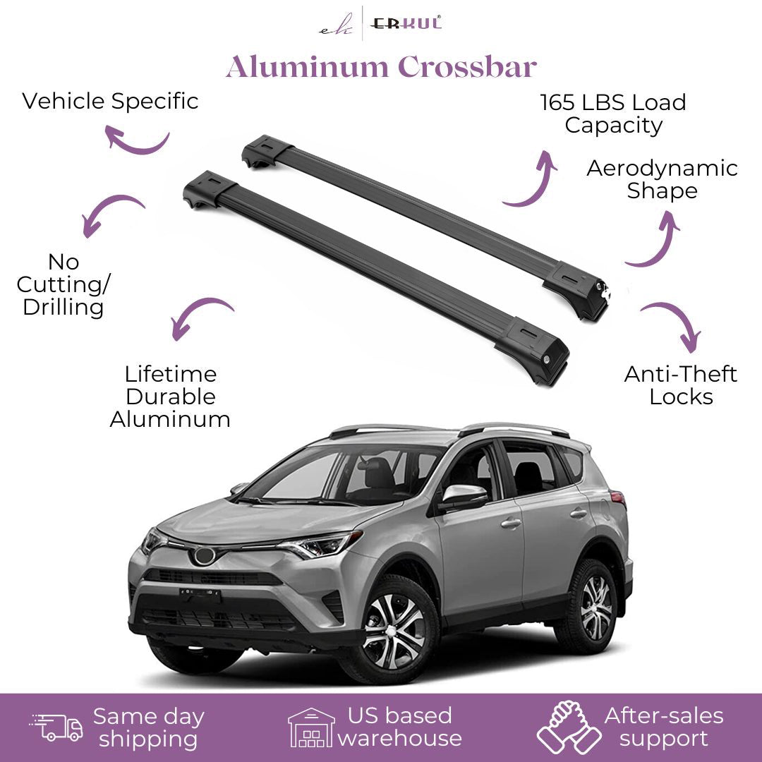 ERKUL Roof Rack Cross Bars for Toyota RAV4 2013-2018 For Raised Rails - Black