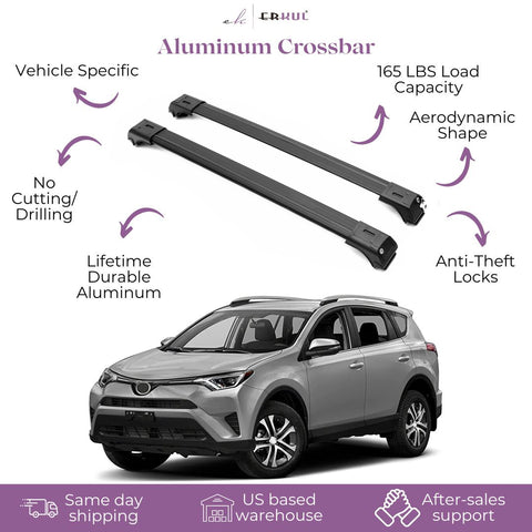 ERKUL Roof Rack Cross Bars for Toyota RAV4 2013-2018 | Aluminum Crossbars with Anti Theft Lock for Rooftop | Compatible with Raised Rails - Black