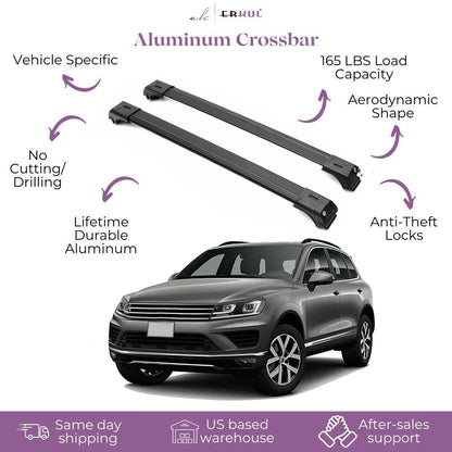 ERKUL Roof Rack Cross Bars for VW Volkswagen Touareg 2010-2018 For Raised Rails - Black