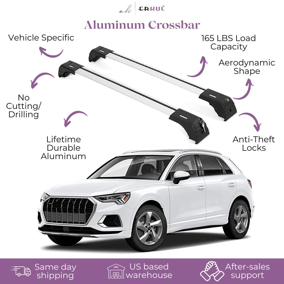 ERKUL Roof Rack Cross bars Fits Audi Q3 2012-2018 Fits Flush Rails Silver