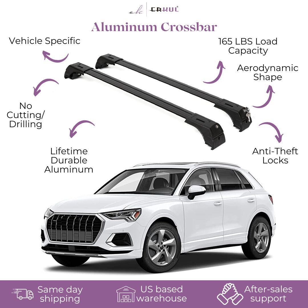 ERKUL Roof Rack Cross Bars Fits Audi Q3 2012-2018 Fits Flush Rails Black