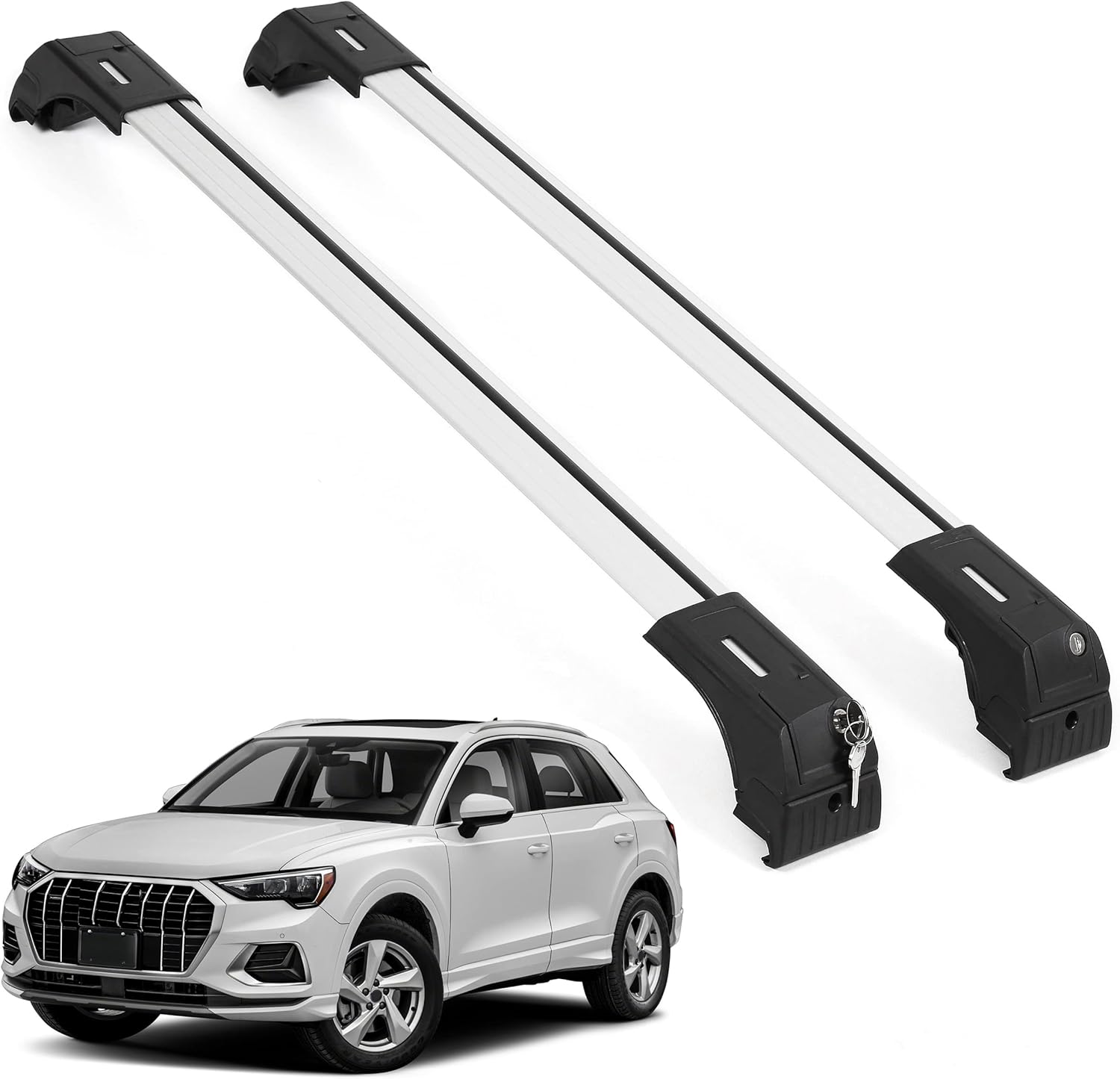 ERKUL Roof Rack Cross Bars Fits Audi Q3 2019-2025 Fits Flush Rails Silver