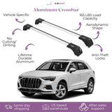 ERKUL Roof Rack Cross Bars for Audi Q3 2019-2024 | Aluminum Crossbars with Anti Theft Lock for Rooftop | Compatible with Flush Rails - Silver