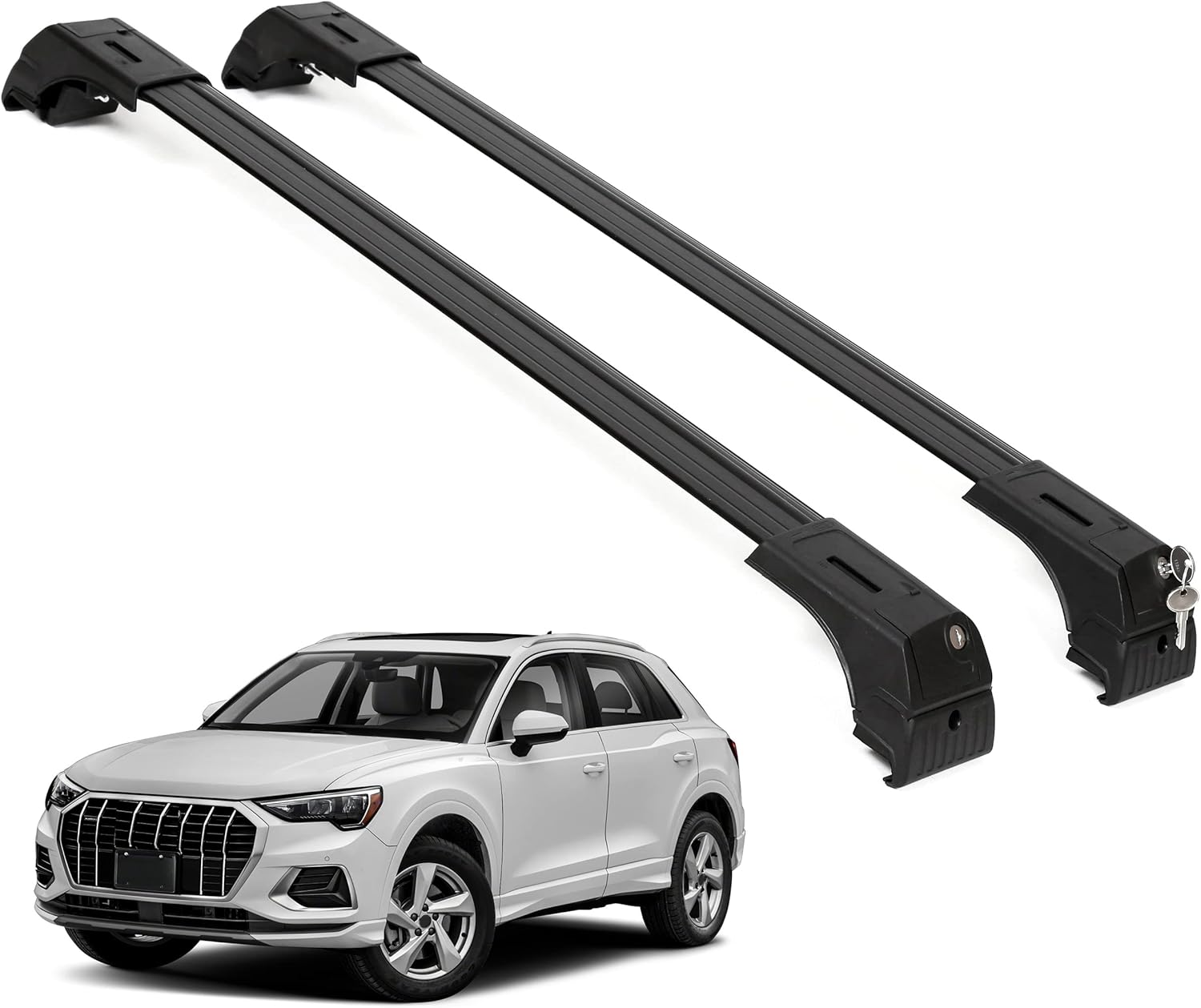 ERKUL Roof Rack Cross Bars Fits Audi Q3 2019-2025 Fits Flush Rails Black