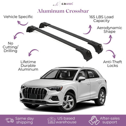 ERKUL Roof Rack Cross Bars Fits Audi Q3 2019-2025 Fits Flush Rails Black