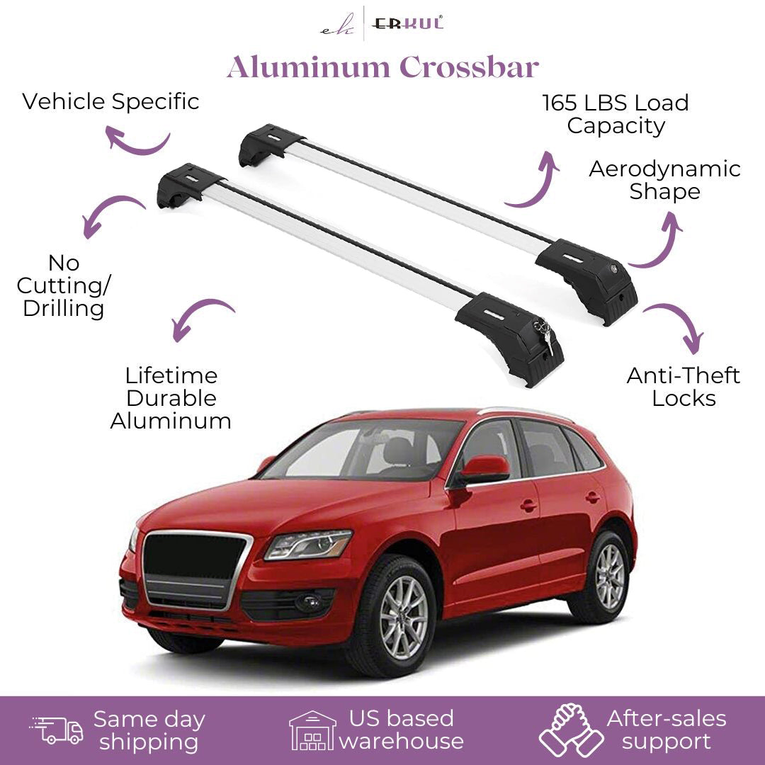 ERKUL Roof Rack Cross Bars Fits Audi Q5 / SQ5 2009-2017 Aluminum Lockable Silver