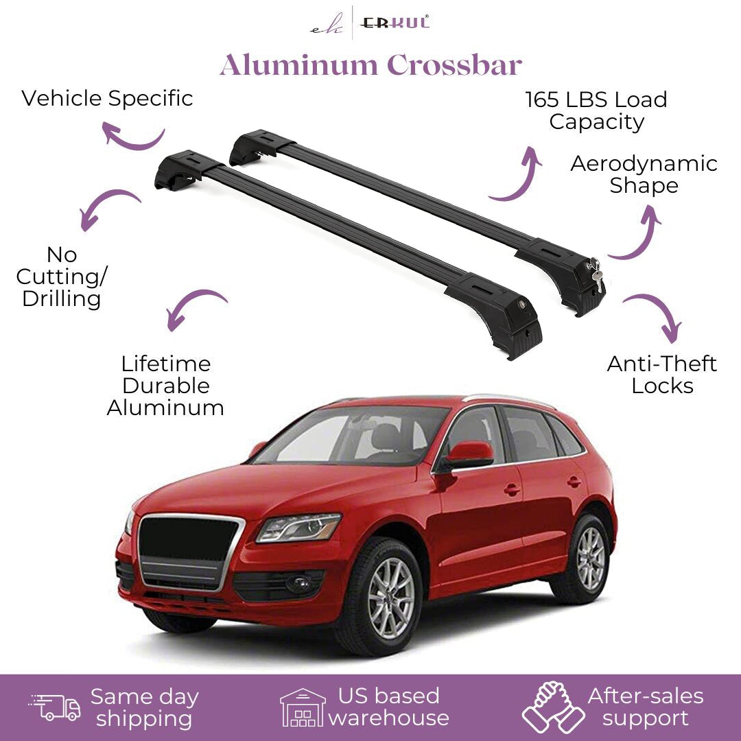 ERKUL Roof Rack Cross Bars Fits Audi Q5 / SQ5 2009-2017 Fits Flush Rails Black