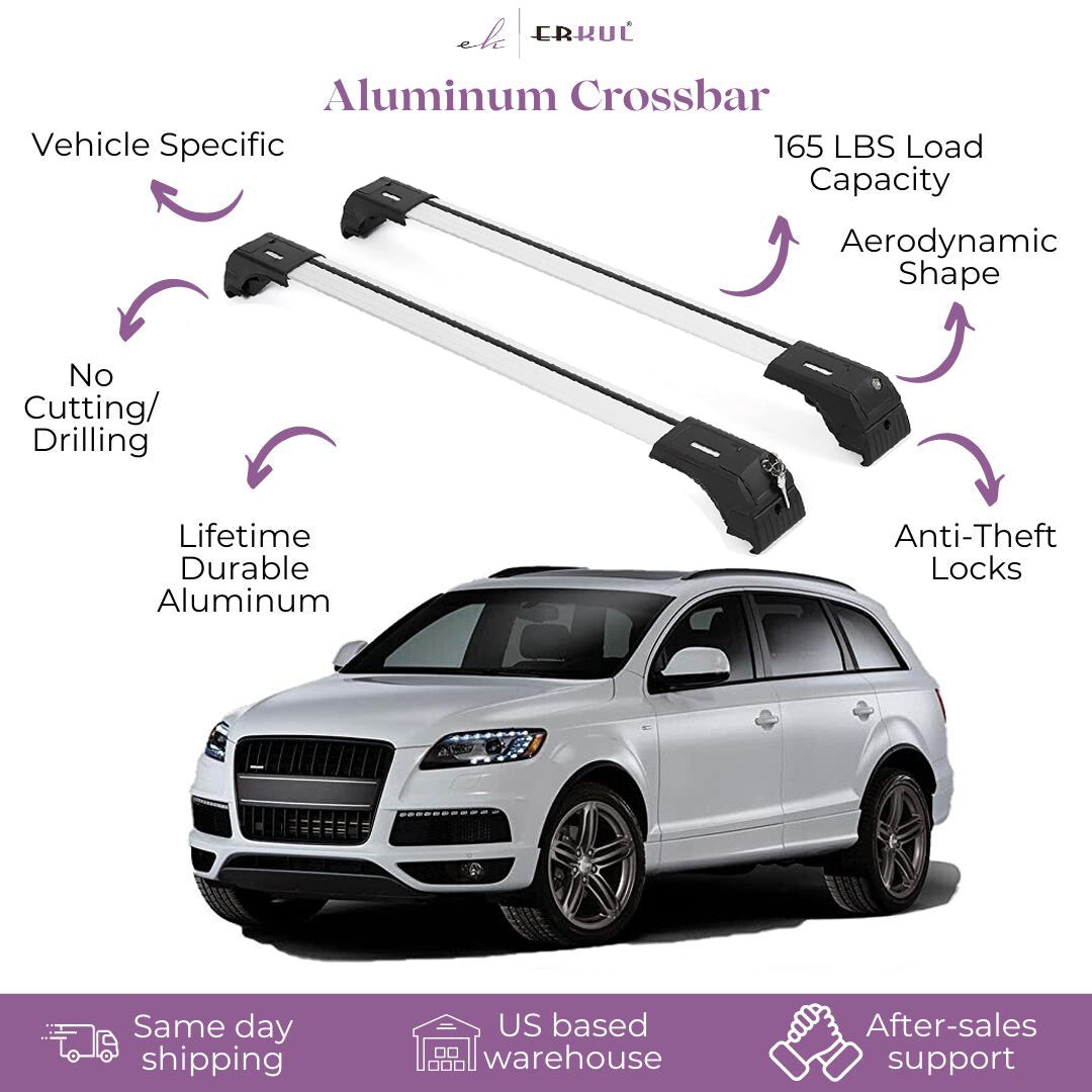 ERKUL Roof Rack Cross Bars Fits Audi Q7 2007-2015 Fits Flush Rails Silver