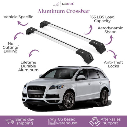 ERKUL Roof Rack Cross Bars Fits Audi Q7 2007-2015 Fits Flush Rails Silver