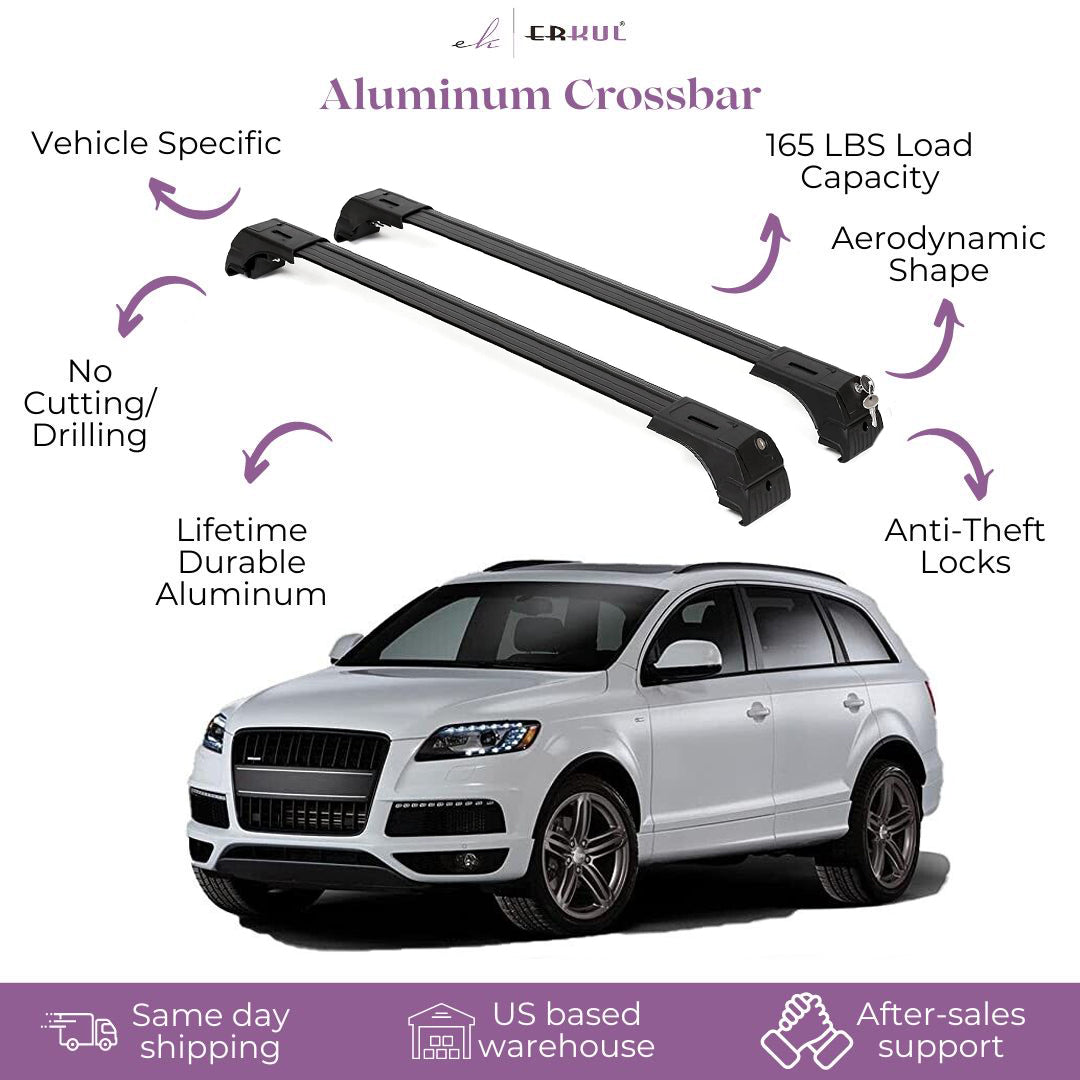 ERKUL Roof Rack Cross Bars Fits Audi Q7 2007-2015 Fits Flush Rails Black