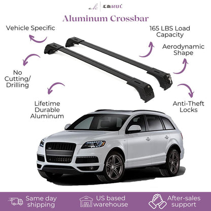 ERKUL Roof Rack Cross Bars Fits Audi Q7 2007-2015 Fits Flush Rails Black