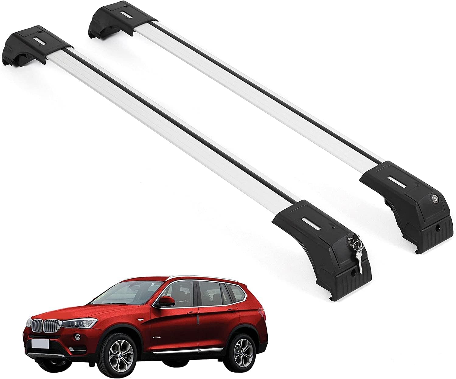 ERKUL Roof Rack Cross Bars Fits BMW X3 (F25) 2011-2017 Aluminum Lockable Silver